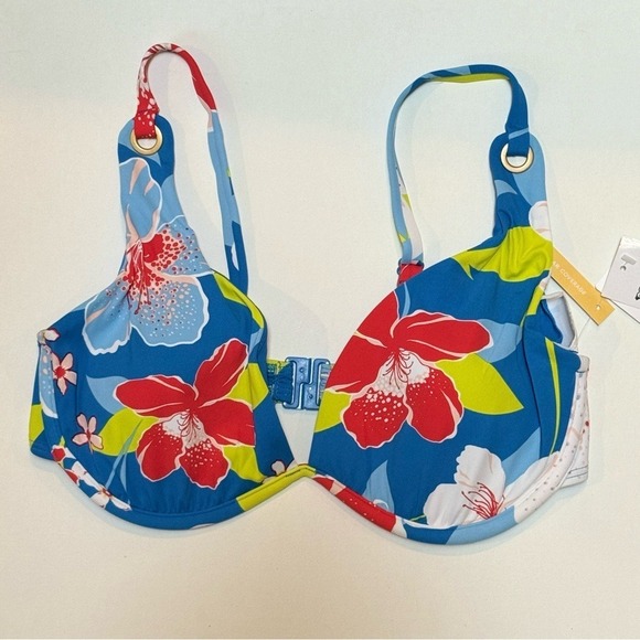 ROXY She Just Shines Separate Underwired D-Cup Bikini Top - Floral/ Blue, Size M - Picture 4 of 13